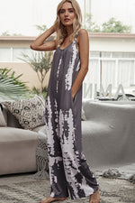 Shiny Tie-Dye Spaghetti Strap Jumpsuit with Pockets - Ladyez