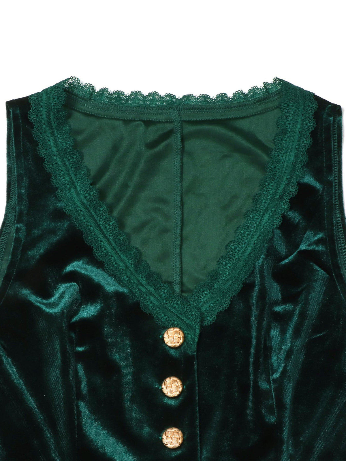 Velvet Lace Trim Button-Down Vest