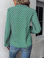 Printed Notched Balloon Sleeve Blouse