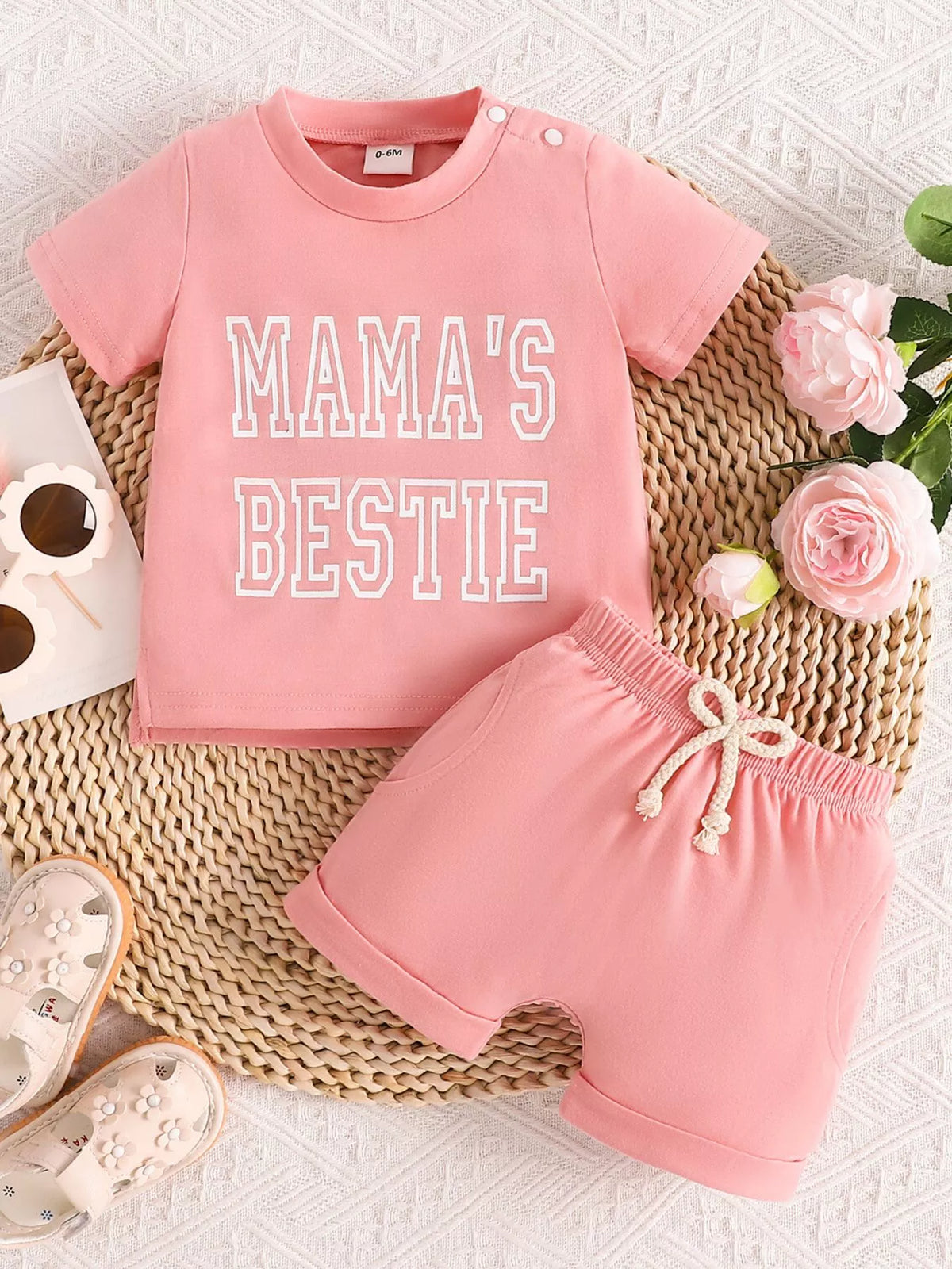 Children's Letter Round Neck Tee and Shorts Set