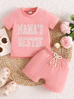 Children's Letter Round Neck Tee and Shorts Set
