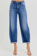 RISEN Full Size High Rise Crop Mild Barrel Jeans Plus Size - Ladyez