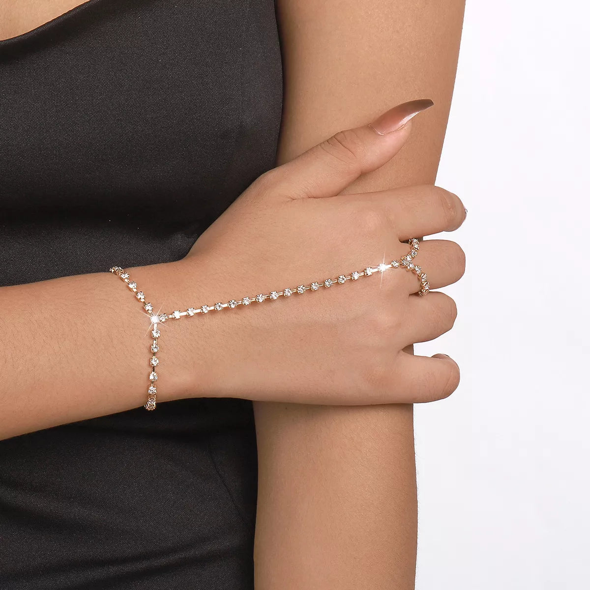Alloy Rhinestone Bracelet with Ring