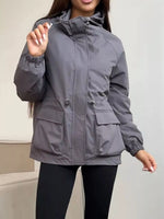 Drawstring Waist Hooded Windbreaker Outerwear