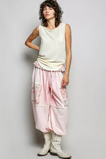 POL Ribbed Round Neck Tank with Lace Trim