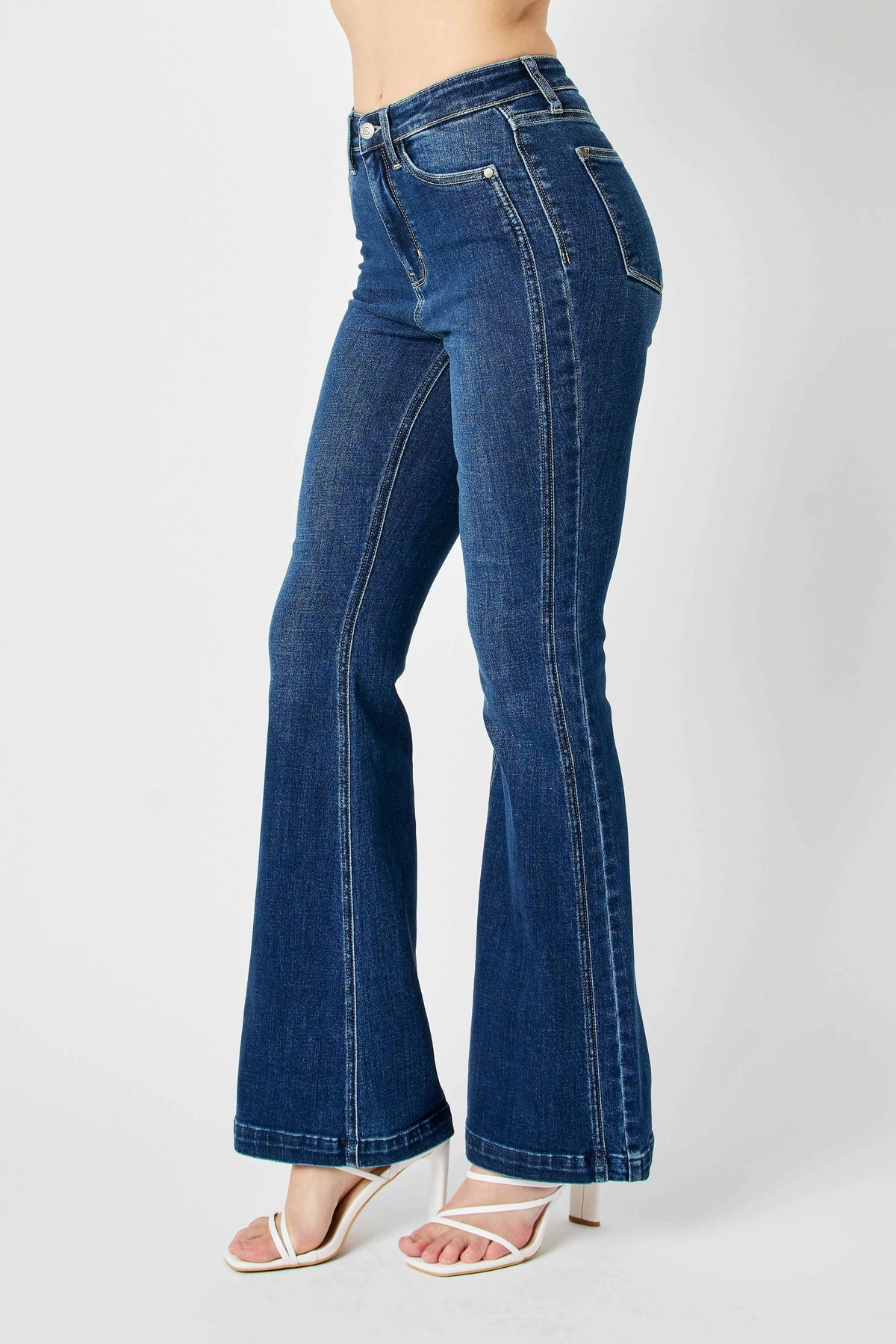 Judy Blue Full Size Hw Angled Side Seam Detail Flare Jeans Plus Size - Ladyez