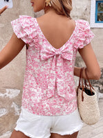 Floral Print Ruffle Sleeve Blouse