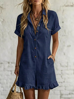 Full Size Button Front Ruffled Hem Romper Plus Size