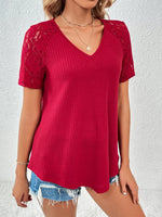 Ivy Lane Lace Detail V-Neck Short Sleeve T-Shirt