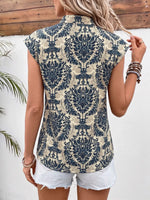Damask Print Cap Sleeve Blouse