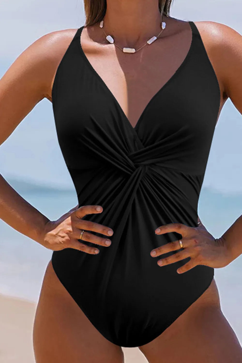 Twisted Crisscross V-Neck One-Piece Swimwear - Ladyez