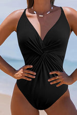 Twisted Crisscross V-Neck One-Piece Swimwear - Ladyez