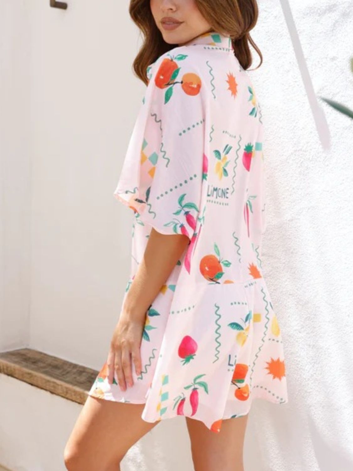 Printed Collared Neck Half Sleeve Romper - Ladyez
