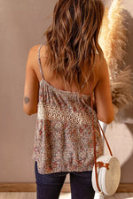 Floral Print Crochet Trim Cami with Spaghetti Straps