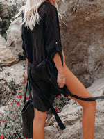 Button Up Roll-Tab Sleeve Cover-Up - Ladyez
