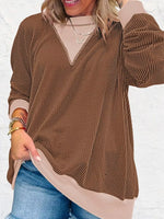 Two-Tone Ribbed Knit Sweatshirt