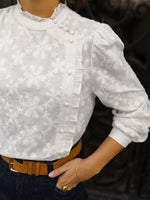 Floral Embroidered Ruffle Trim Blouse