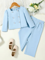 Children's Double-Breasted Blazer & Wide Leg Pants Set