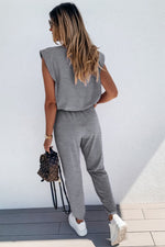 Padded Shoulder Top and Joggers Lounge Set - Ladyez