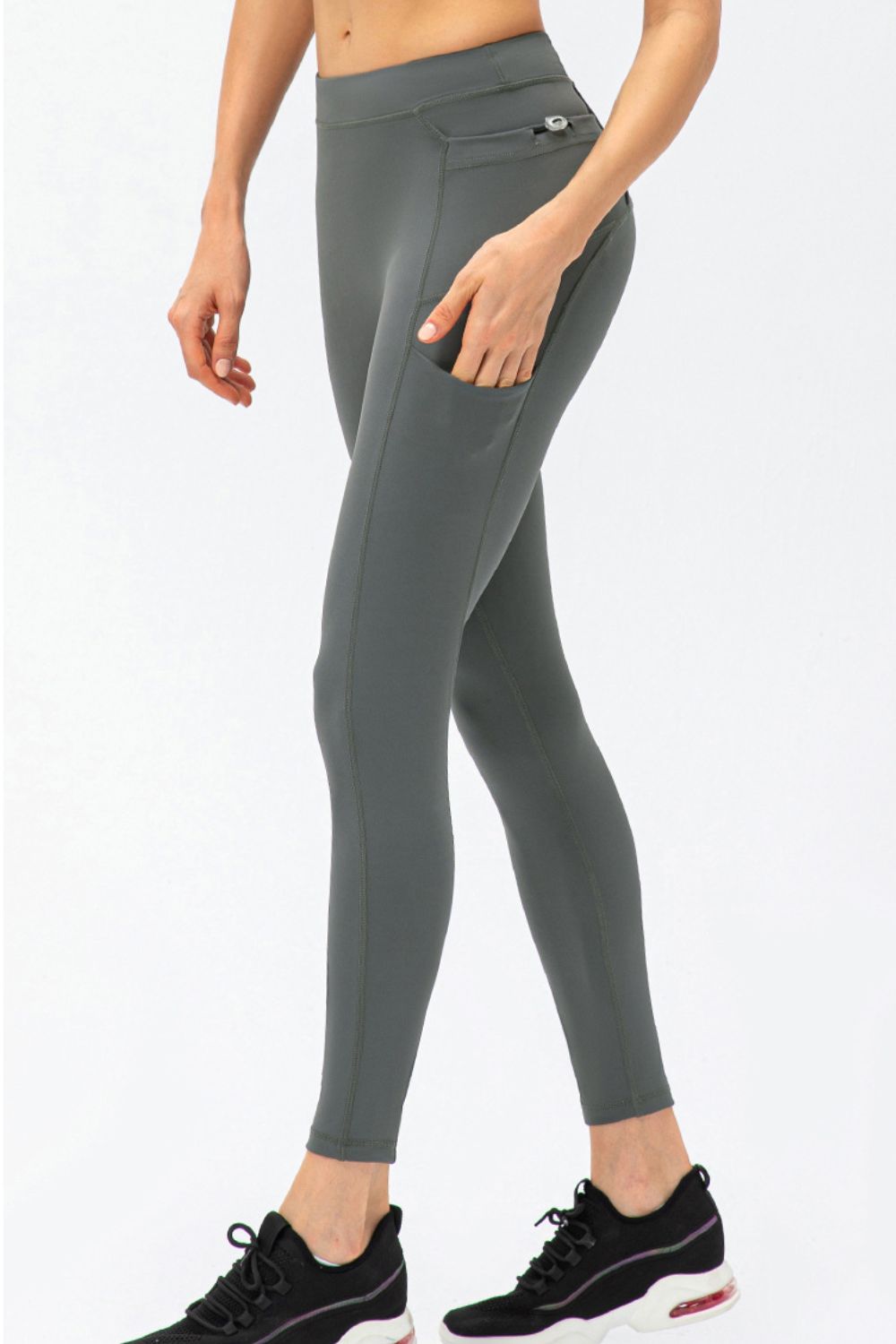 Full Size Slim Fit High Waist Long Sports Pants with Pockets - Ladyez