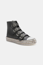Beast Fashion Multi-Buckle Straps Studded Platform Sneakers - Ladyez