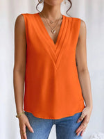 V-Neck Pleated Sleeveless Cami Tank Top - Ladyez