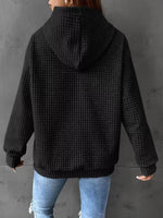 Waffle Knit Hoodie with Drawstring Details
