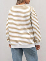 Striped Round Neck Oversized Casual Sweatshirt
