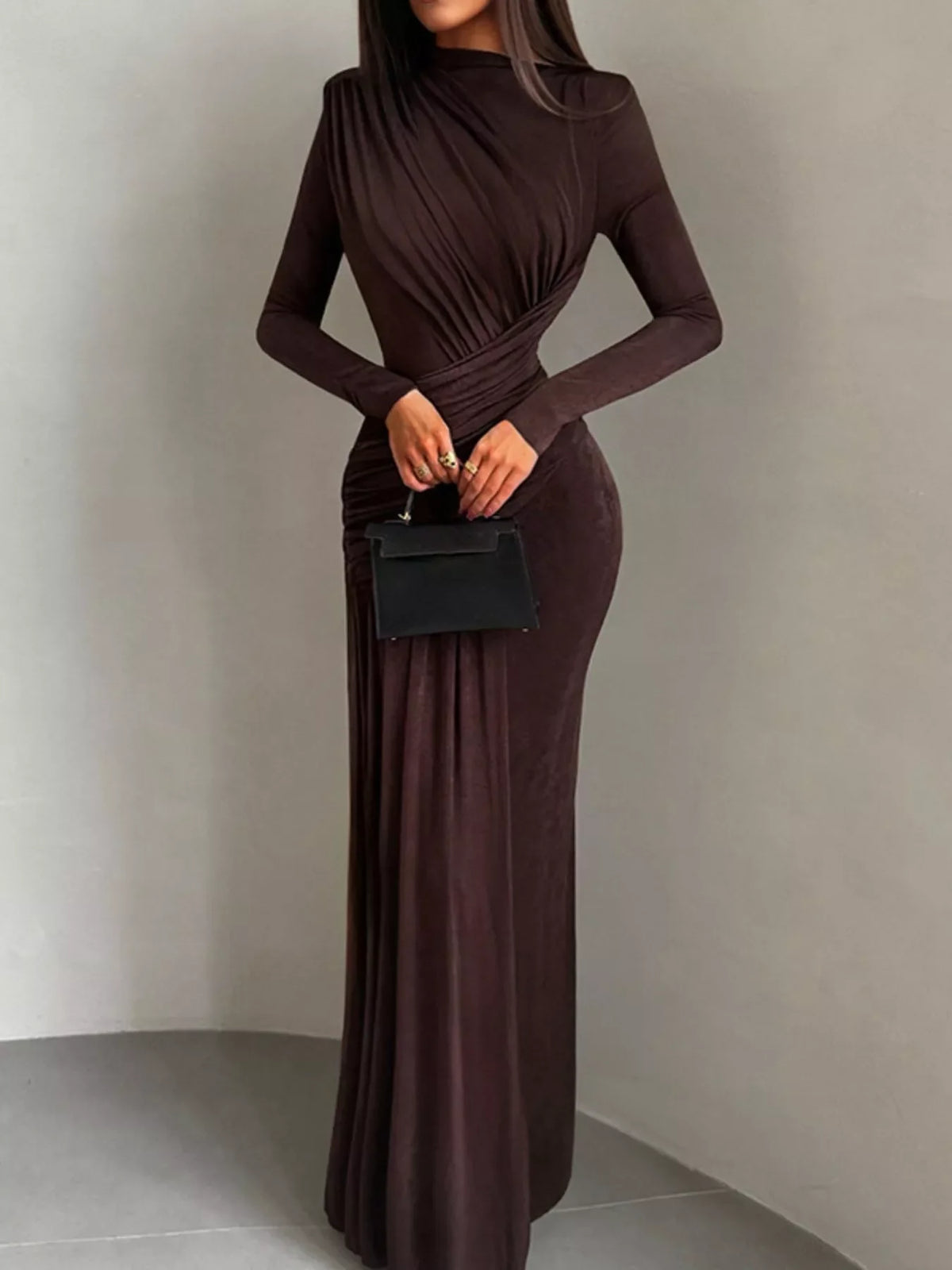 Ruched Long Sleeve Maxi Dress