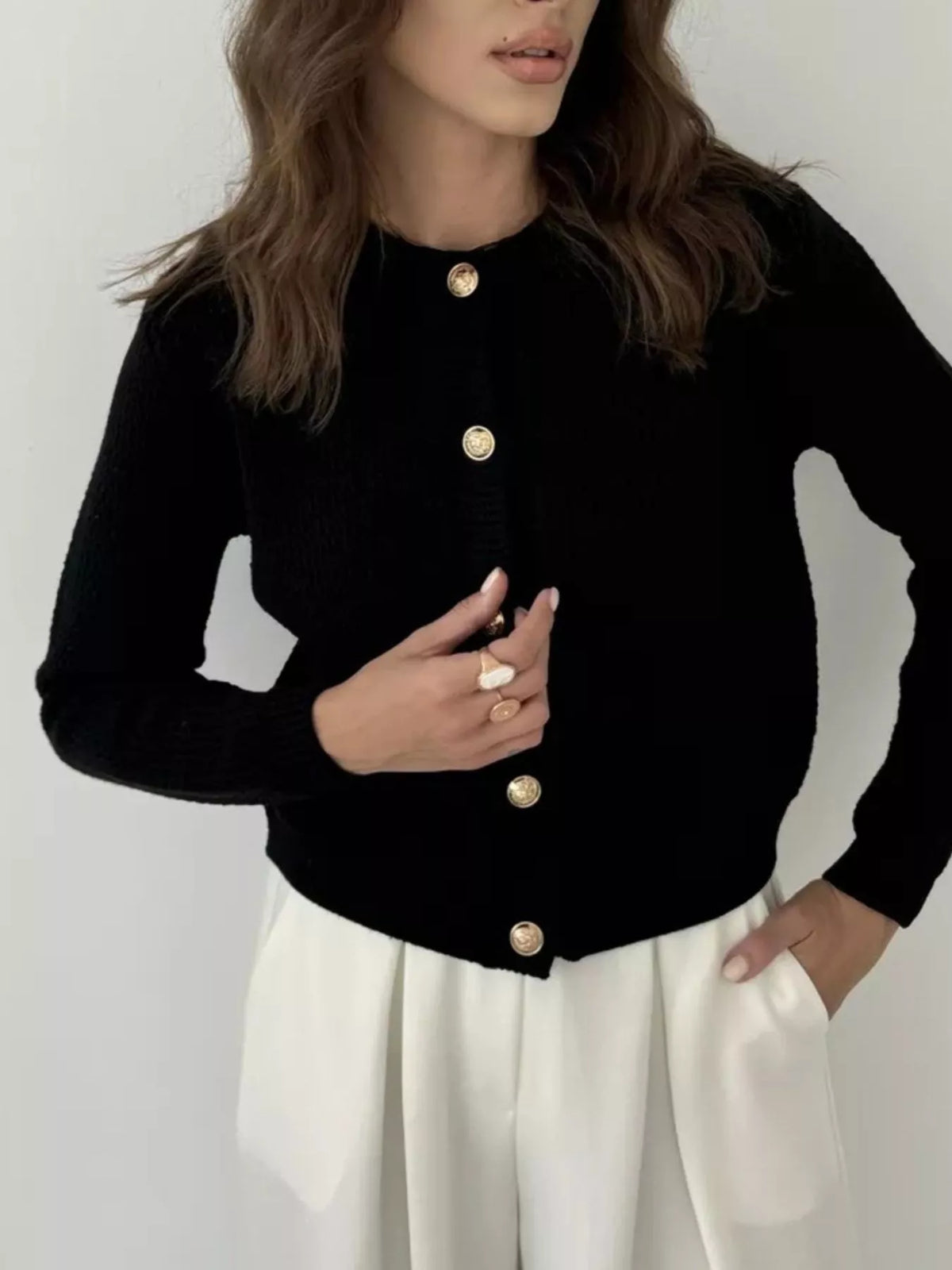 Button Up Texture Knit Cardigan