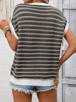 Striped Round Neck Short Sleeve Sweater