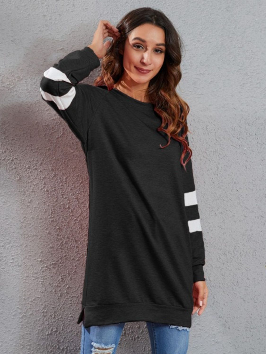Full Size Striped Round Neck Long Sleeve T-Shirt - Ladyez