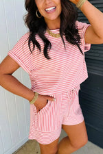 Stripe Breathable Textured Knit Short 2pcs Set