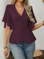 V-Neck Flutter Sleeve Blouse