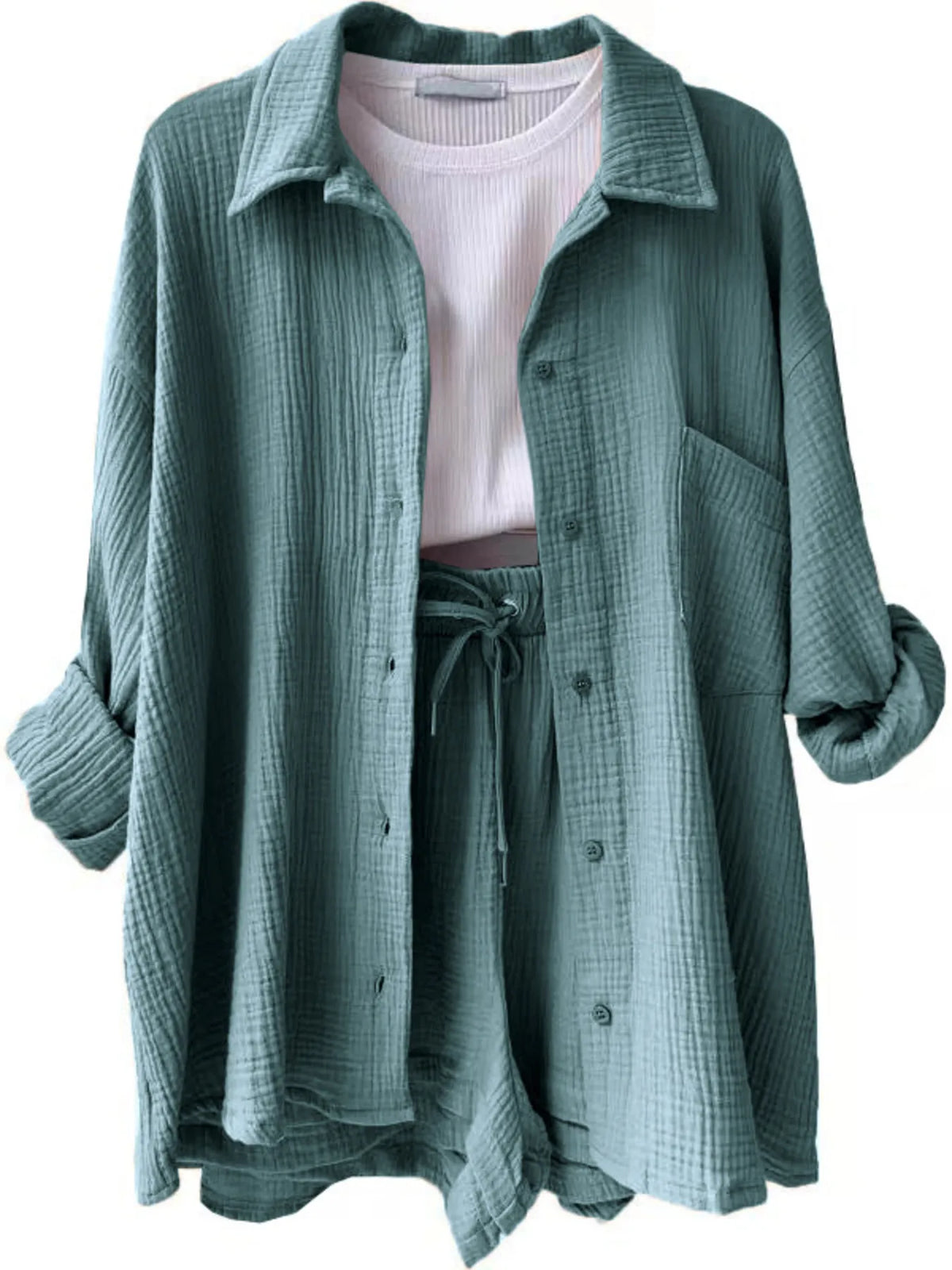 Button Up Shirt and Shorts Set