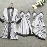 4 Pieces Women's Sexy Lace Pajamas Fashion V-Neck Gown Comfort Pajamas Pajamas Pajamas With Chest Pads Nightdress Casual Loungew