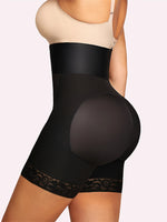 Women's high-waisted shapewear, black lace-paneled body shaper for tummy control and buttock lifting, elastic shaping for legs a