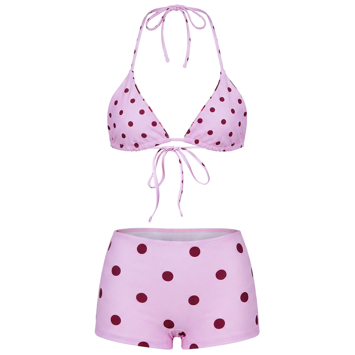 Women Halter Bra Tops with Shorts 2 Pieces Set Stylish Bikini Bathing Suit Summer Dot Print Bikini Swimsuits
