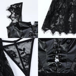 Sexy Lingerie for Women Sheer PU Leather Lace Lingerie Set Women's Lingerie Babydoll Lingerie Black Pajamas