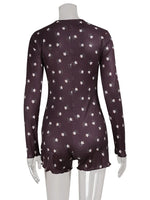 Ahagaga Casual Women Playsuits O-Neck Regular Long Sleeves Print Single Breasted Skinny Homewear Floral Sweet Femlae Rompers