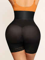 Women's high-waisted shapewear, black lace-paneled body shaper for tummy control and buttock lifting, elastic shaping for legs a