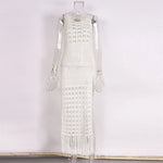 S-XL Sexy Hollow Out Fringe Tassel Knitted Crochet Tunic Beach Cover Up Cover-ups Beach Dress Beach Wear Beachwear Female V3800C