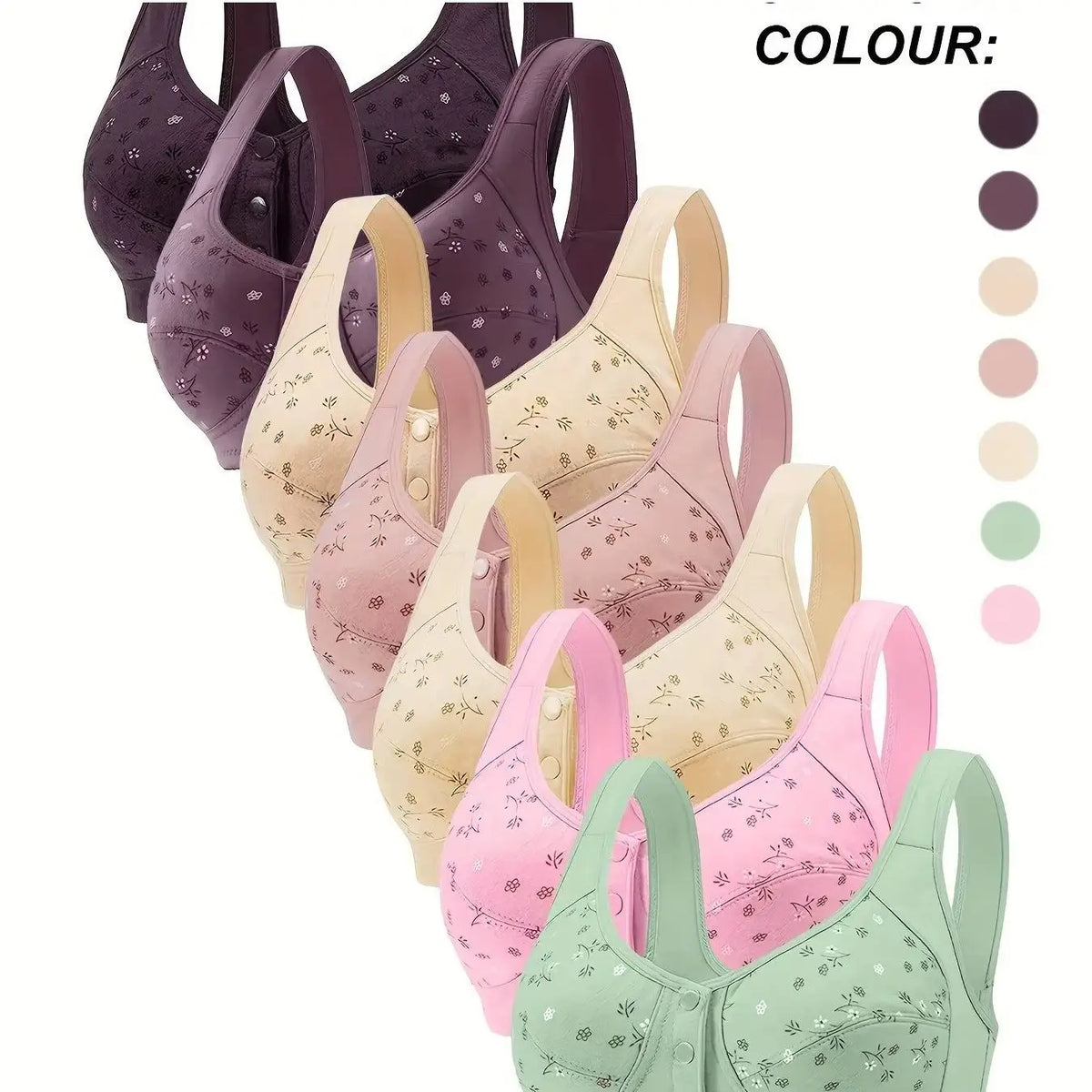 Elegant Front Buckle Floral Bra for Women – 7-Piece Set,Pressurized Support, Adjustable,Breathable, Ideal for Breastfeeding