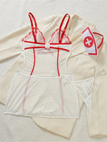 Sexy Sheer Mesh Naughty Nurse Role Play Costume – Color Block Cami Dress, Thong & Hat for Women, Perfect for Intimate Nights