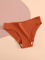 5pcs Solid Ribbed Briefs, Comfy & Breathable Stretchy Intimates Panties, Women's Lingerie & Underwear