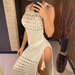 S-XL Sexy Hollow Out Fringe Tassel Knitted Crochet Tunic Beach Cover Up Cover-ups Beach Dress Beach Wear Beachwear Female V3800C