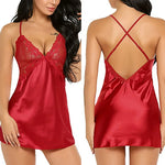 Women Sexy Satin Lace Nightdress Babydoll Lingerie V-Neck Sleeveless Sleepwear Pajama Dress