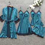 4 Pieces Women's Sexy Lace Pajamas Fashion V-Neck Gown Comfort Pajamas Pajamas Pajamas With Chest Pads Nightdress Casual Loungew