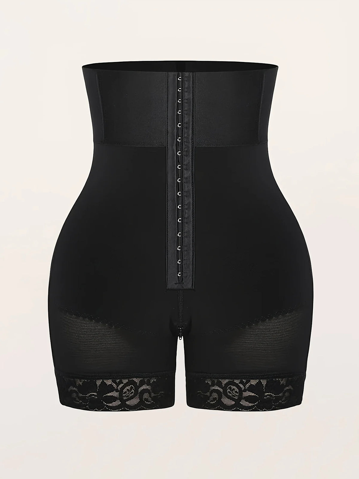 Women's high-waisted shapewear, black lace-paneled body shaper for tummy control and buttock lifting, elastic shaping for legs a