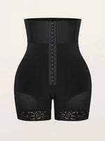 Women's high-waisted shapewear, black lace-paneled body shaper for tummy control and buttock lifting, elastic shaping for legs a